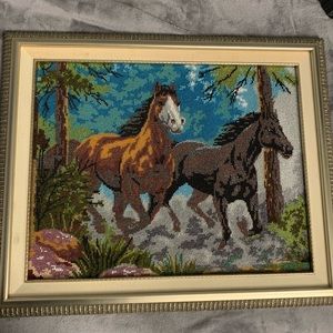Large Beaded And Framed Art Work of Horses ❤️